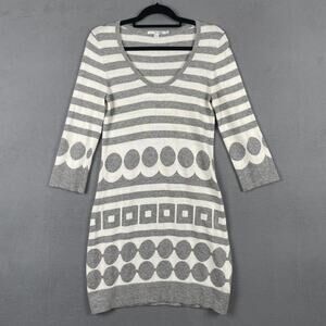 Boden Sweater Dress Womens 6 Gray White Striped Geometric Pattern Pullover